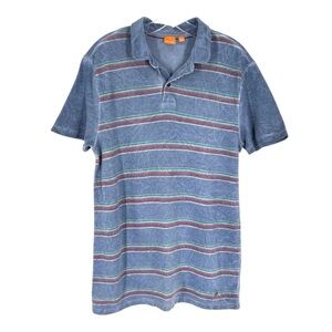 Hugo Boss Polo Shirt Mens Size Large Blue Distressed Fade Stripe Classic Preppy